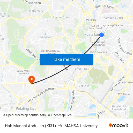 Hab Munshi Abdullah (Kl31) to MAHSA University map