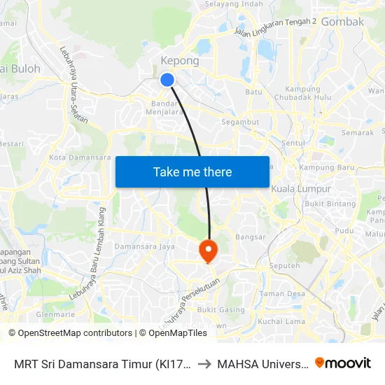 MRT Sri Damansara Timur (Kl1758) to MAHSA University map