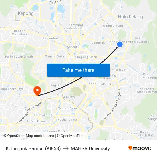 Kelumpuk Bambu (Kl853) to MAHSA University map