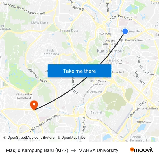 Masjid Kampung Baru (Kl77) to MAHSA University map