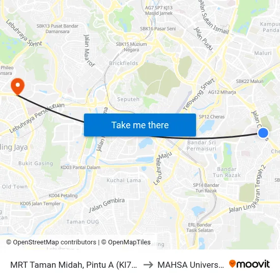 MRT Taman Midah, Pintu A (Kl799) to MAHSA University map