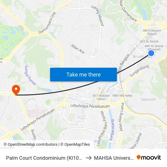 Palm Court Condominium (Kl1083) to MAHSA University map