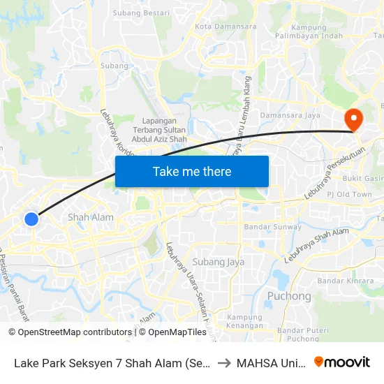 Lake Park Seksyen 7 Shah Alam (Selatan) (Sa301) to MAHSA University map