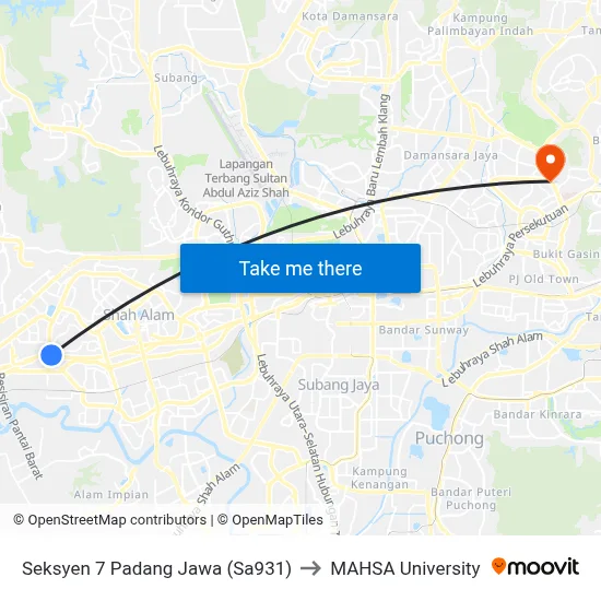 Seksyen 7 Padang Jawa (Sa931) to MAHSA University map