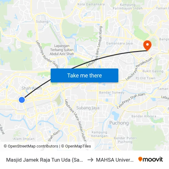Masjid Jamek Raja Tun Uda (Sa919) to MAHSA University map