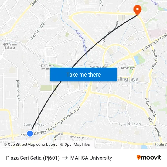 Plaza Seri Setia (Pj601) to MAHSA University map