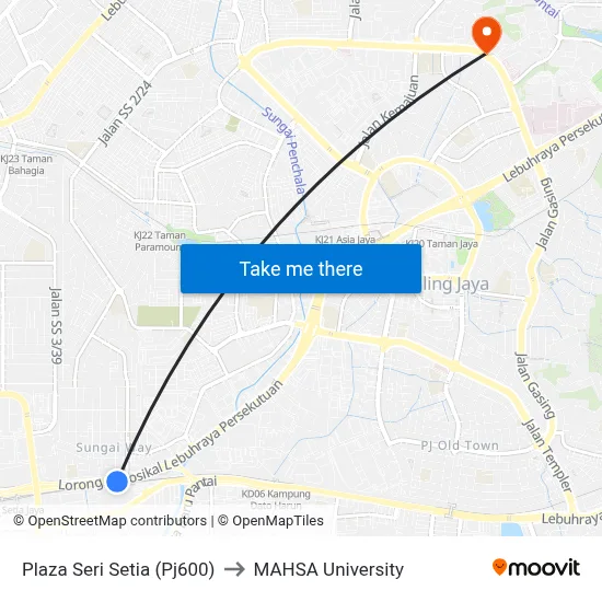 Plaza Seri Setia (Pj600) to MAHSA University map