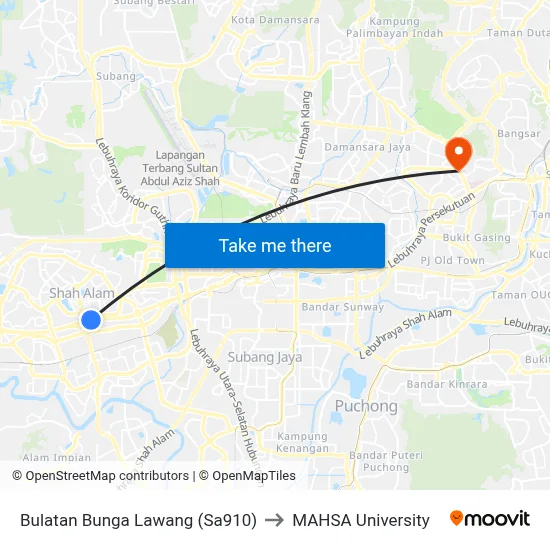 Bulatan Bunga Lawang (Sa910) to MAHSA University map