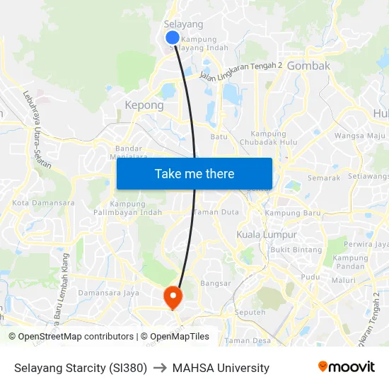 Selayang Starcity (Sl380) to MAHSA University map