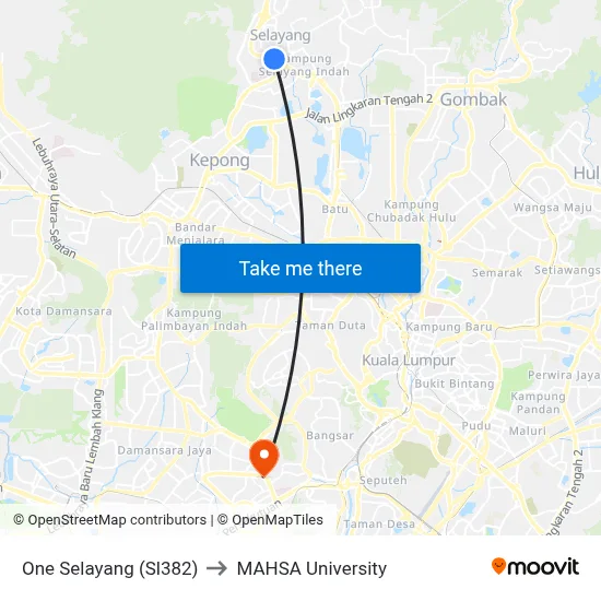 One Selayang (Sl382) to MAHSA University map