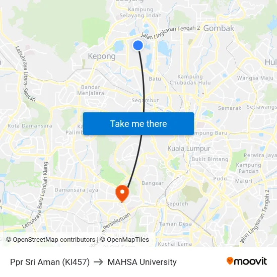 Ppr Sri Aman (Kl457) to MAHSA University map
