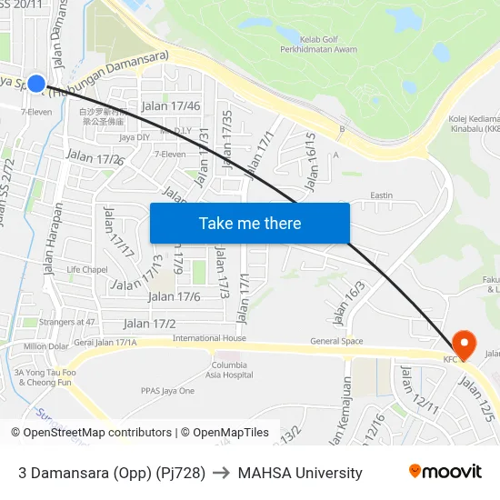 3 Damansara (Opp) (Pj728) to MAHSA University map
