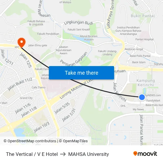 The Vertical / V E Hotel to MAHSA University map
