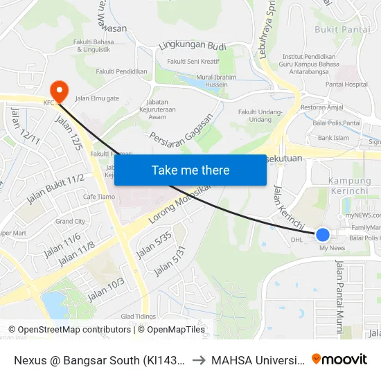 Nexus @ Bangsar South (Kl1439) to MAHSA University map