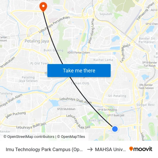 Imu Technology Park Campus (Opp) (Kl2007) to MAHSA University map