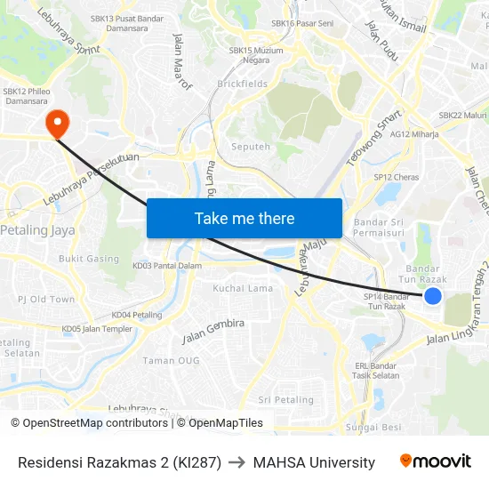 Residensi Razakmas 2 (Kl287) to MAHSA University map