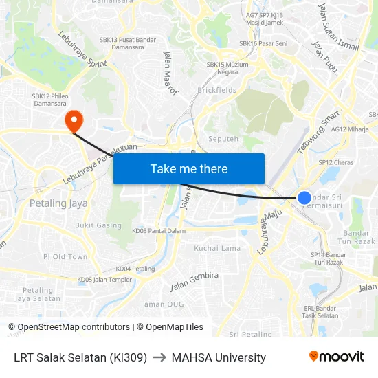 LRT Salak Selatan (Kl309) to MAHSA University map