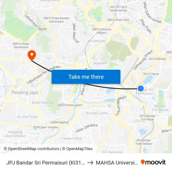 JPJ Bandar Sri Permaisuri (Kl310) to MAHSA University map