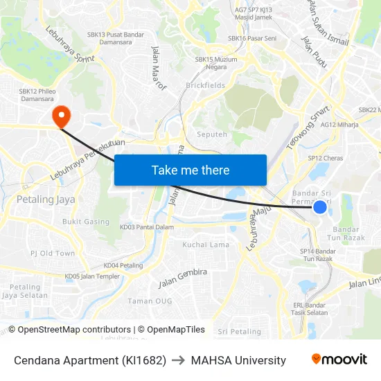 Cendana Apartment (Kl1682) to MAHSA University map