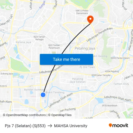 Pjs 7 (Selatan) (Sj553) to MAHSA University map