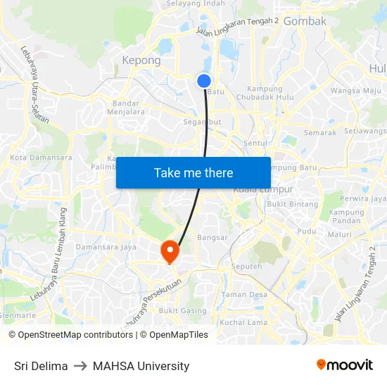 Sri Delima to MAHSA University map
