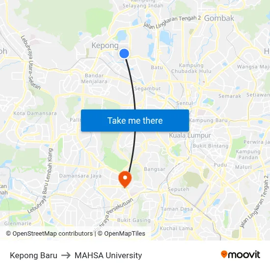 Kepong Baru to MAHSA University map
