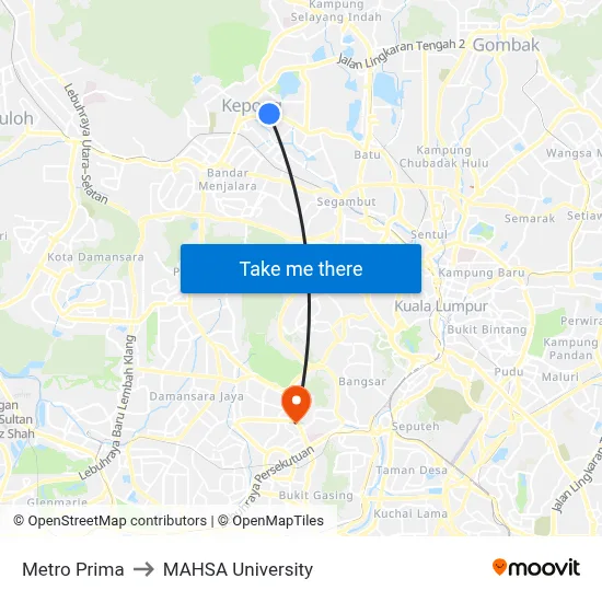 Metro Prima to MAHSA University map