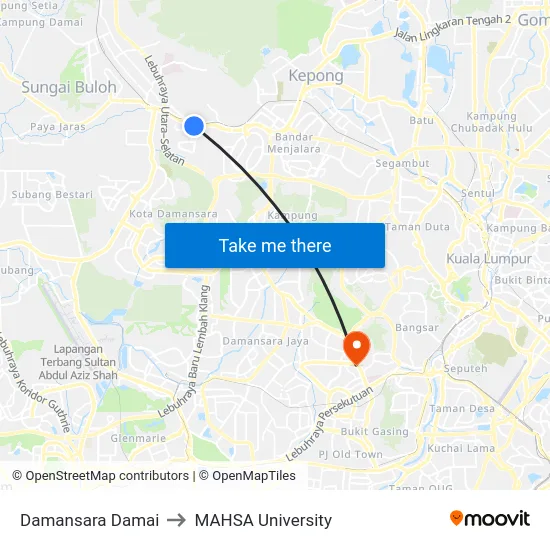 Damansara Damai to MAHSA University map