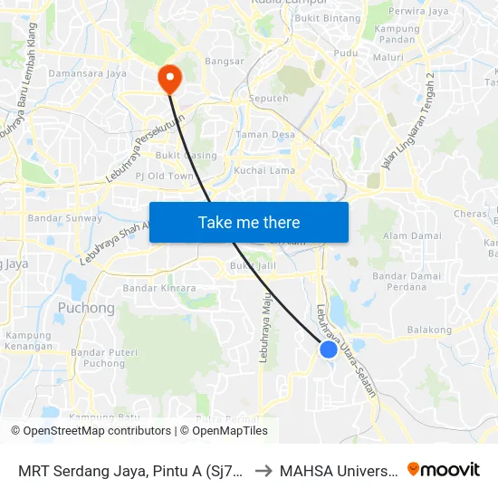 MRT Serdang Jaya, Pintu A (Sj786) to MAHSA University map