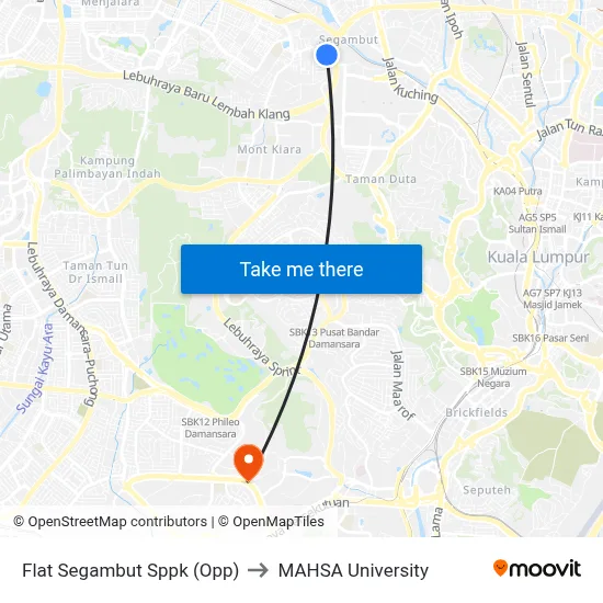 Flat Segambut Sppk (Opp) to MAHSA University map