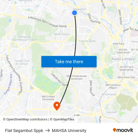 Flat Segambut Sppk to MAHSA University map