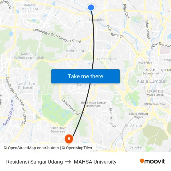 Residensi Sungai Udang to MAHSA University map