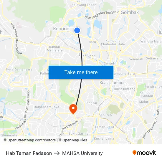 Hab Taman Fadason to MAHSA University map