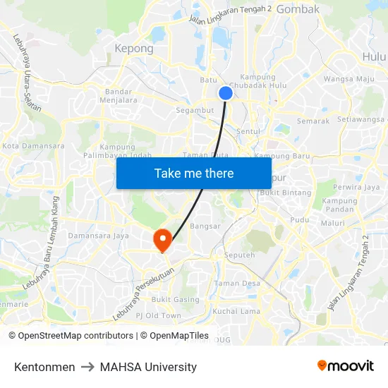 Kentonmen to MAHSA University map