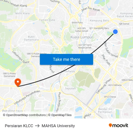 Persiaran KLCC to MAHSA University map