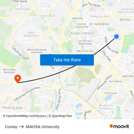 Conlay to MAHSA University map