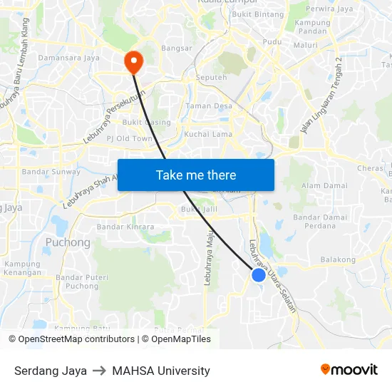 Serdang Jaya to MAHSA University map