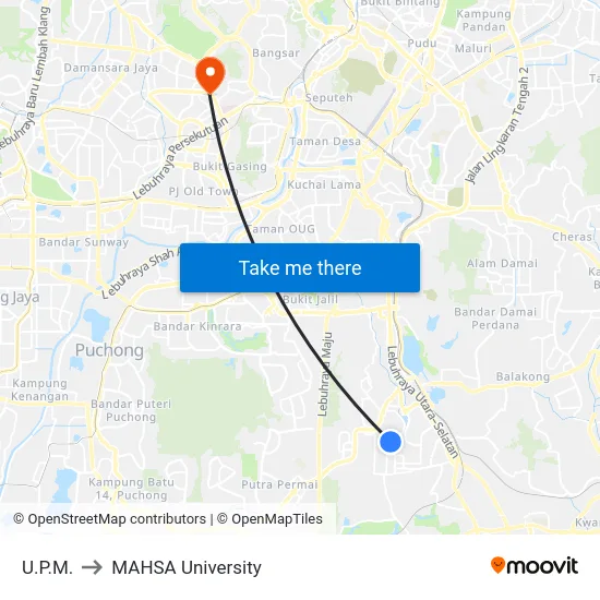 U.P.M. to MAHSA University map