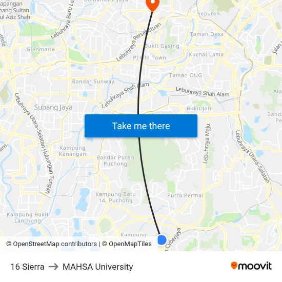 16 Sierra to MAHSA University map