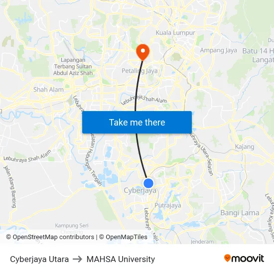 Cyberjaya Utara to MAHSA University map