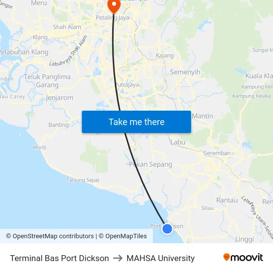 Terminal Bas Port Dickson to MAHSA University map