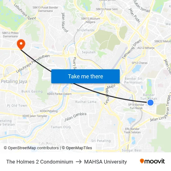 The Holmes 2 Condominium to MAHSA University map