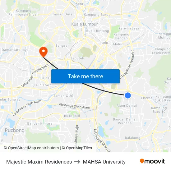 Majestic Maxim Residences to MAHSA University map