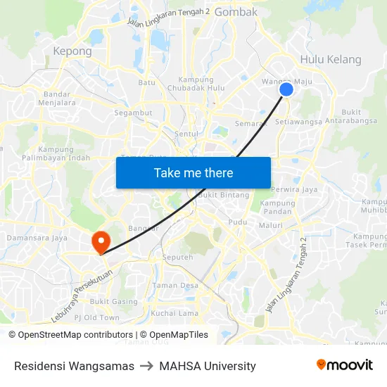 Residensi Wangsamas to MAHSA University map
