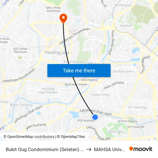 Bukit Oug Condominium (Selatan) (Kl1356) to MAHSA University map