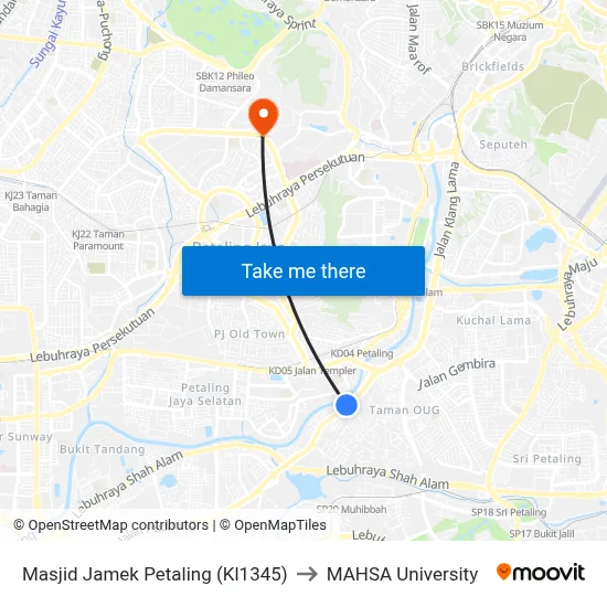 Masjid Jamek Petaling (Kl1345) to MAHSA University map