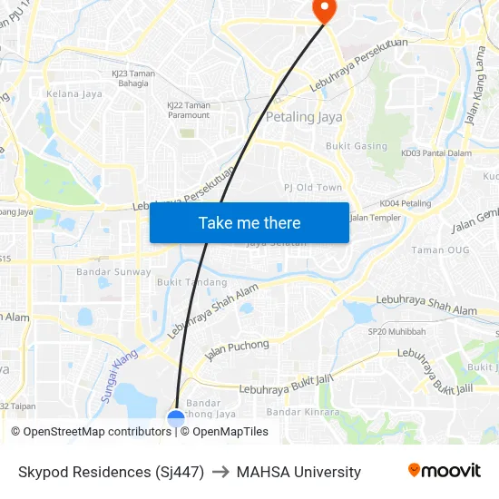 Skypod Residences (Sj447) to MAHSA University map