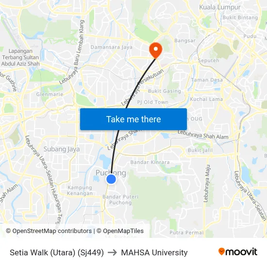 Setia Walk (Utara) (Sj449) to MAHSA University map