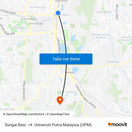 Sungai Besi to Universiti Putra Malaysia (UPM) map