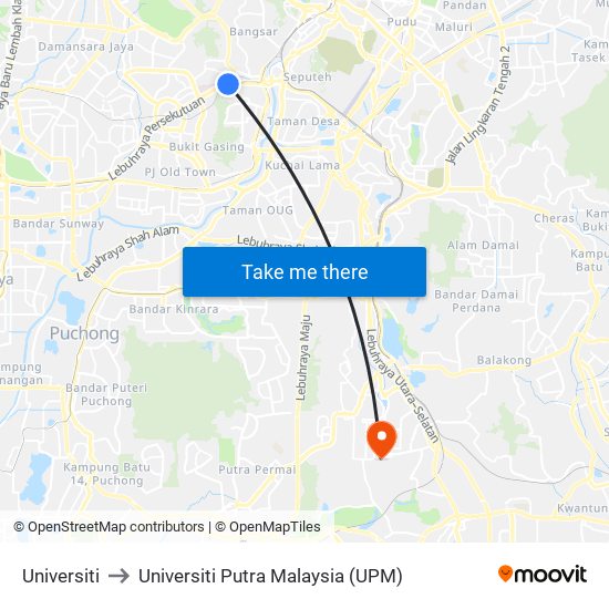 Universiti to Universiti Putra Malaysia (UPM) map